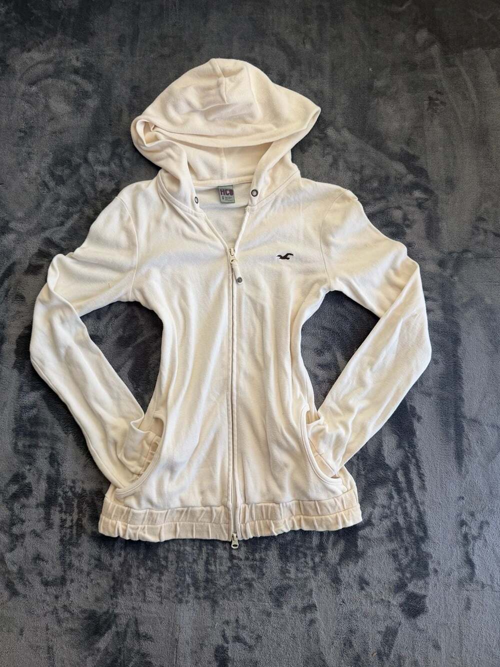 Hollister Vintage HCO Hoodie Sweatshirt Cream White Size S Y2K